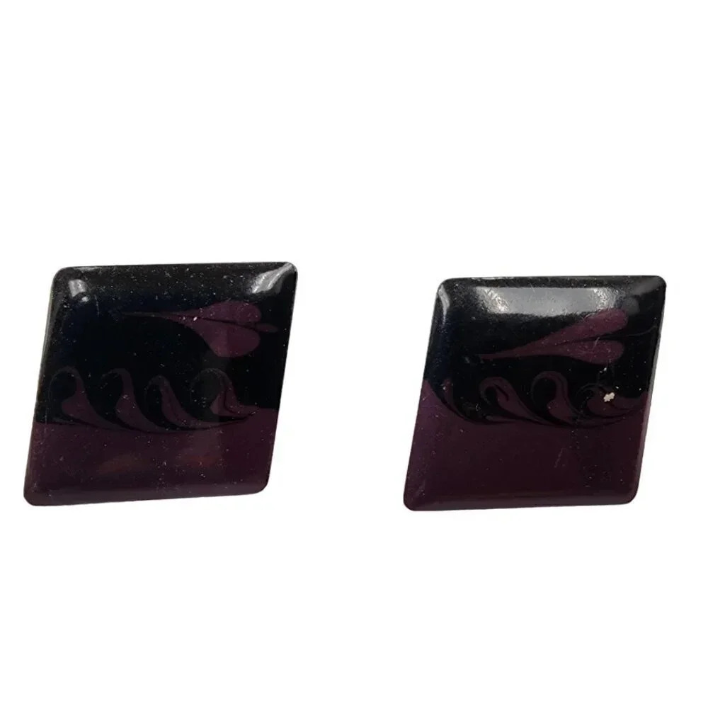 Vintage Square Black Stud Earrings